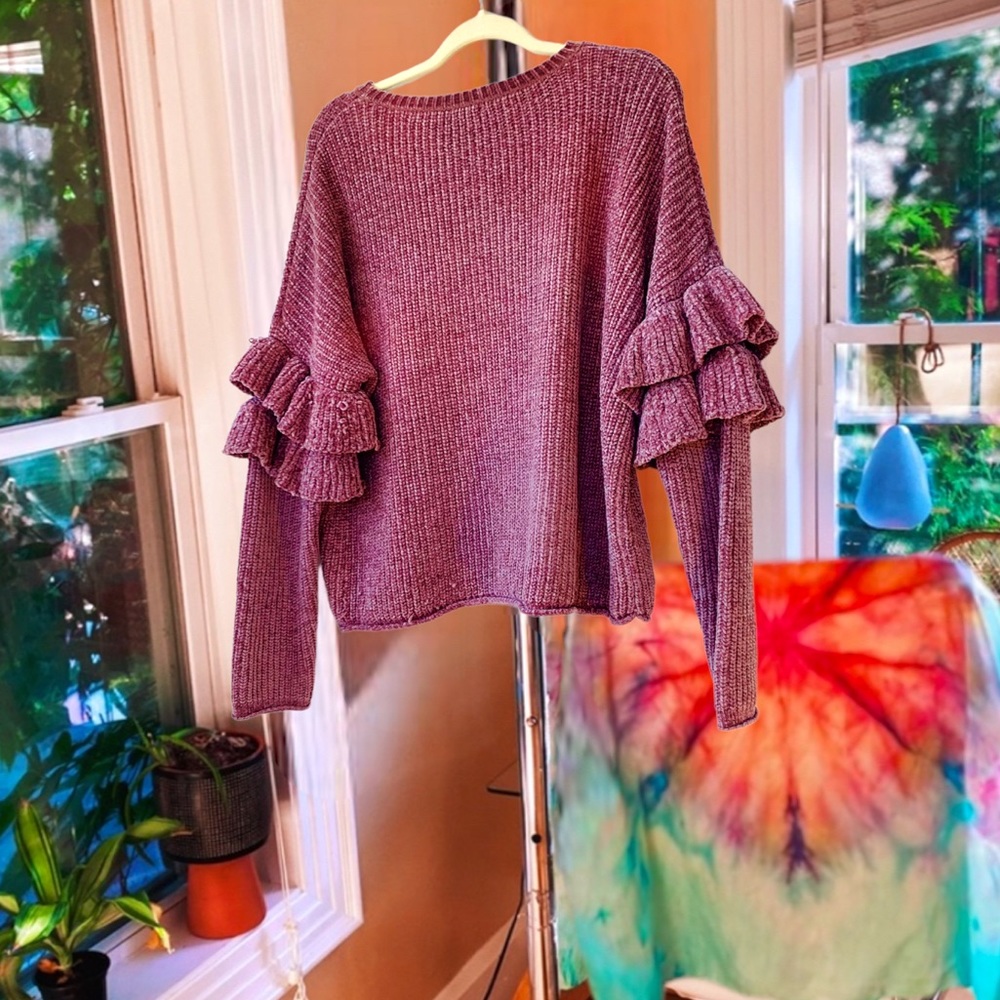 blush chenille ruffle sleeved sweater 🔮 - Picture 6 of 7